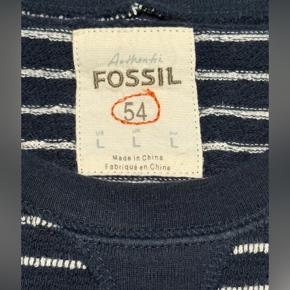 Fossil Blue and White Crewneck Men’s Sweater with Nautical Stripes 100% Cotton - Picture 3 of 6